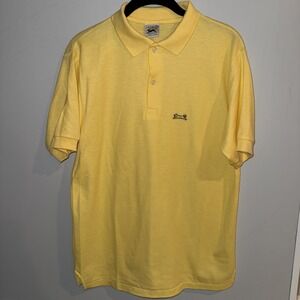 Vintage Le Tigre Polo Shirt Mens Medium Yellow Pique Solid Tiger Logo Made USA